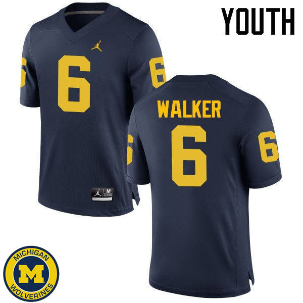 Youth Michigan Wolverines #6 Kareem Walker Navy Embroidery Jersey